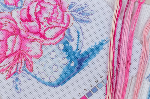 haftowane wzory na tkaninie